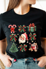 US3001-E3217 Santa Gifts & Bows Christmas Graphic Tee $12.5