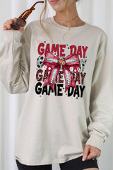 UL240P-E3093 Red Silver Football Bow Plus Long Sleeve Tee $17