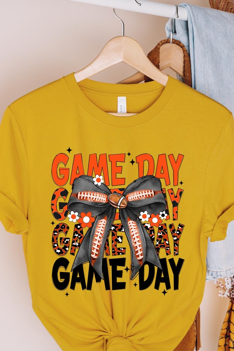 US3001P-E3088 Orange Black Football Game Day Bow Plus Tee $16