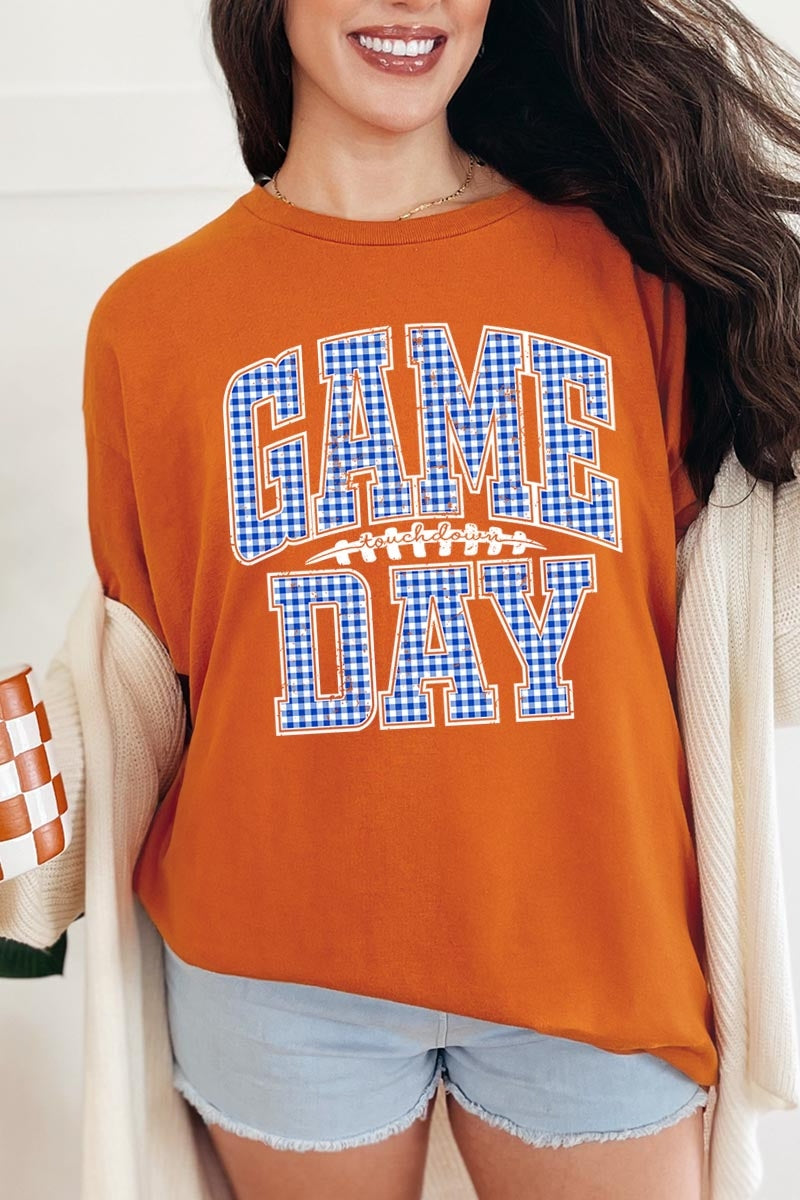 5000-E3130 Blue Gingham Game Day Graphic Heavy Cotton Tee $9
