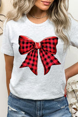 US3001P-E3198 Red Buffalo Plaid Bow Graphic Plus Tee $16