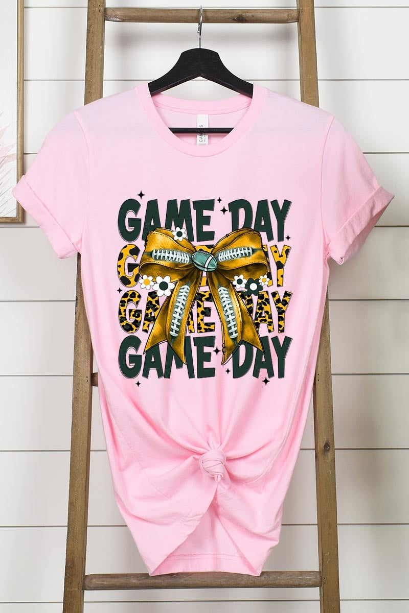 US3001-E3090 Yellow Football Game Day Bow Graphic Tee $12.5