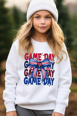UL180B-E3087Z Red Blue Football Game Day Bow Kids Sweatshirt $20