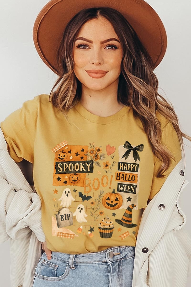 US3001P-E3084 Halloween collage Graphic Plus Tee $16