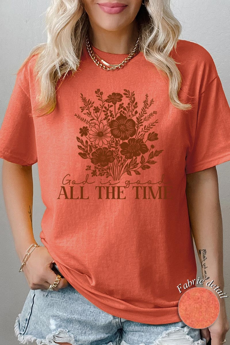 5000-E3116 God Is Good Floral Graphic Heavy Cotton Tee $9