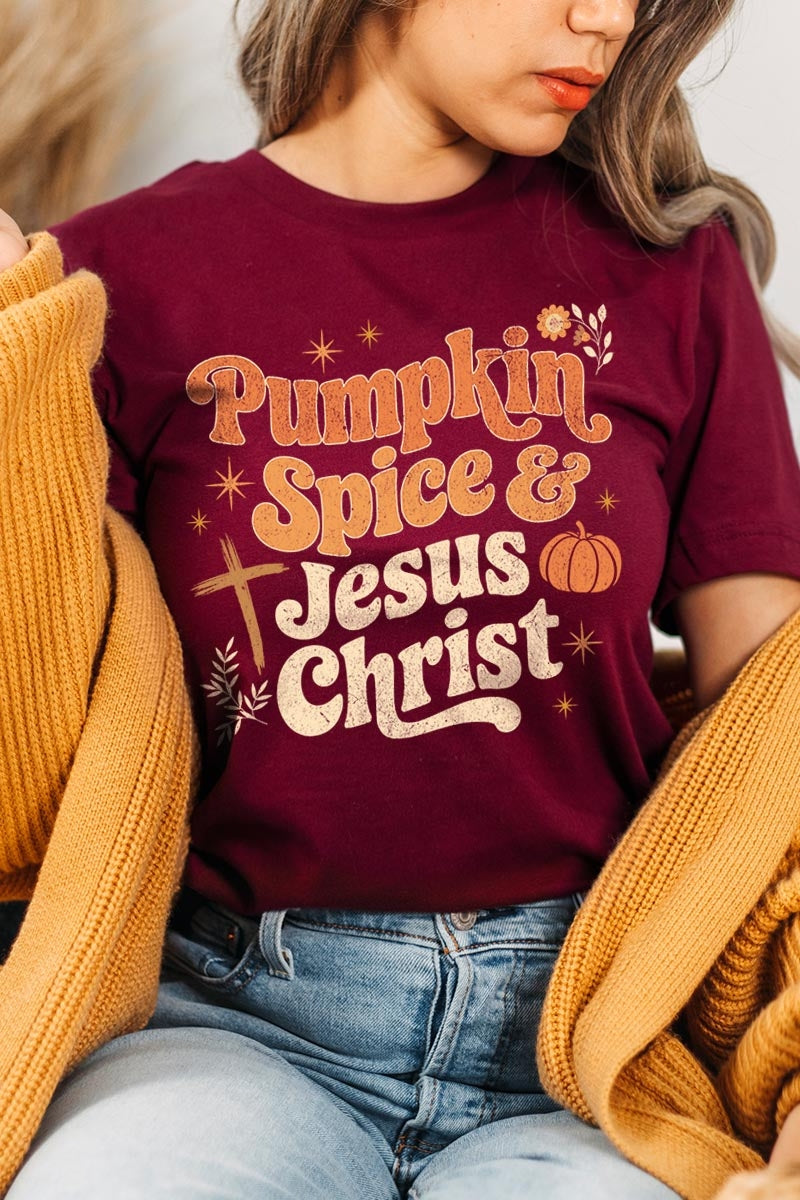 US3001-E3164 Pumpkin Spice & Jesus Graphic Tee $12.5