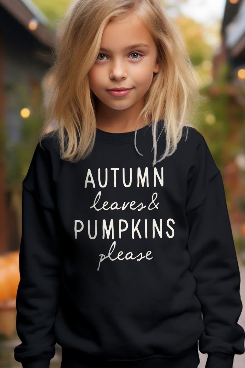 UL180B-E3158Z Autumn Leaves Pumpkins Kids Graphic Sweatshirt $20
