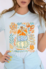 US3001P-E3153 Floral Pumpkin Stack Graphic Plus Tee $16