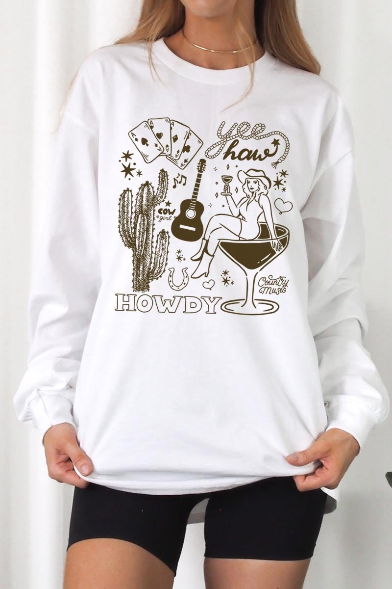 UL240P-E3097 Cowgirl Country Music Graphic Plus Long Sleeve Tee $17