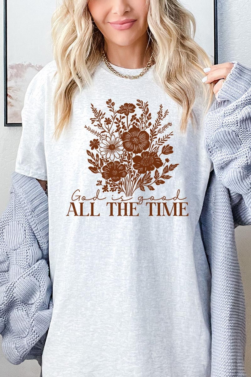 5000P-E3116 God Is Good Floral Graphic Plus Heavy Cotton Tee $12.75