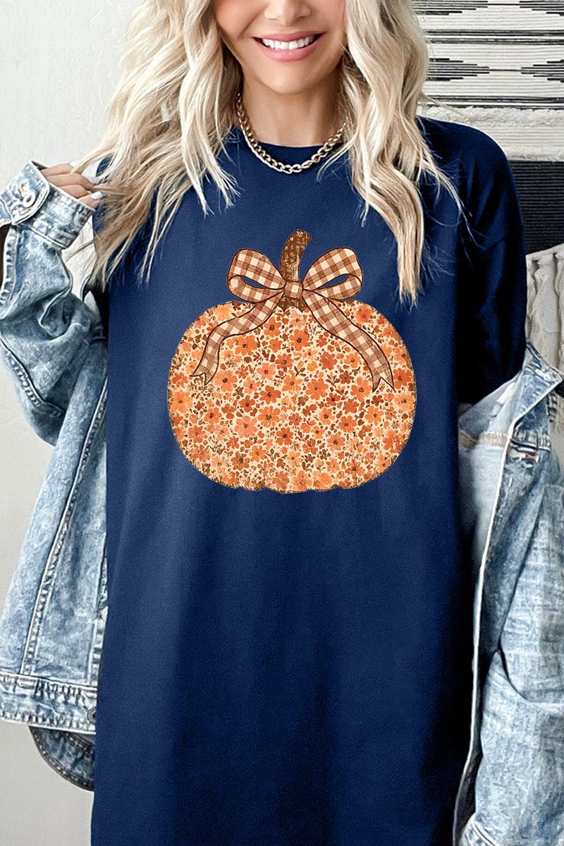 5000P-E3135 Floral Fall Pumpkin Graphic Plus Heavy Cotton Tee $12.75