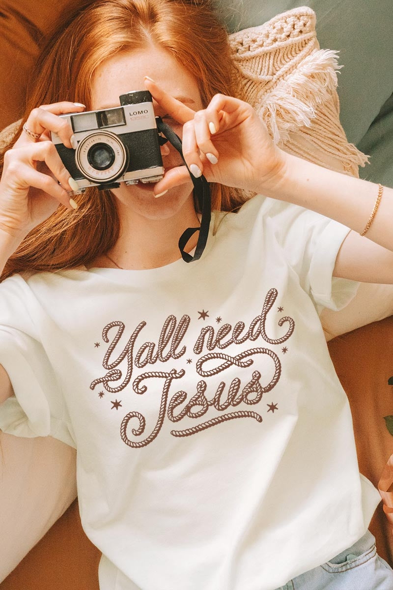 US3001P-E3115 Y'all Need Jesus Graphic Plus Tee $16