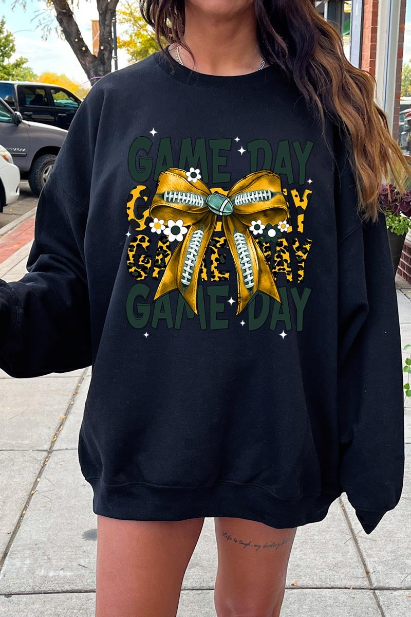 UL180-E3090 Yellow Football Game Day Bow Graphic Sweatshirt $20