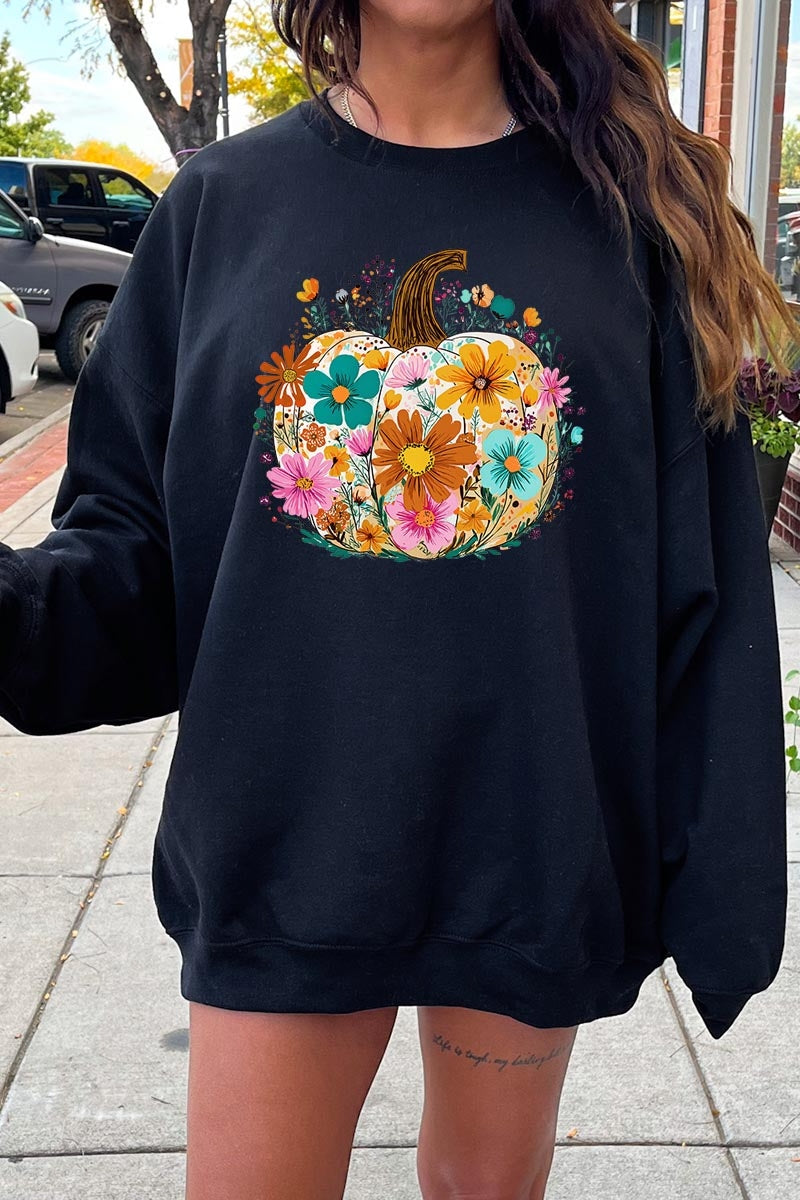 UL180-E3118 Floral Pumpkin Graphic Sweatshirt $20