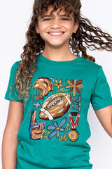 US3001Y-E3072Z Retro Floral Football Kids Graphic Tee $11