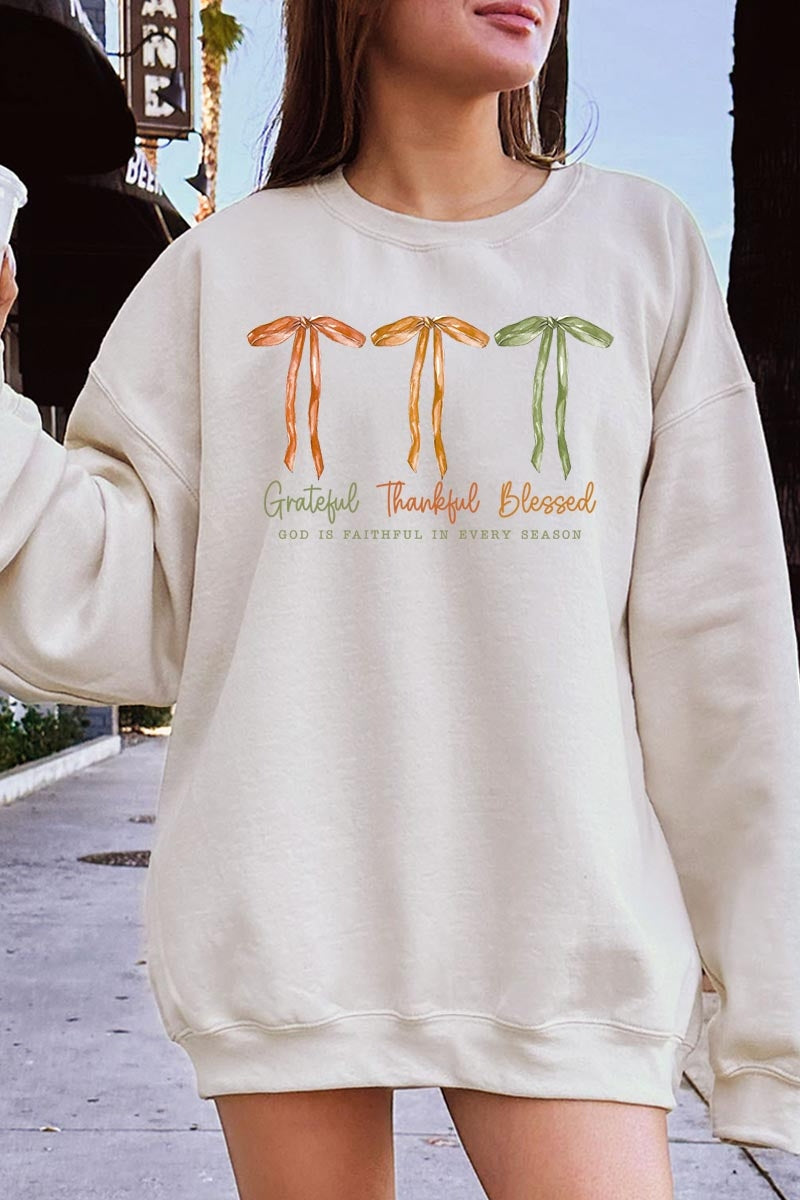 UL180P-E3111 Grateful Thankful Blessed Graphic Plus Sweatshirt $25