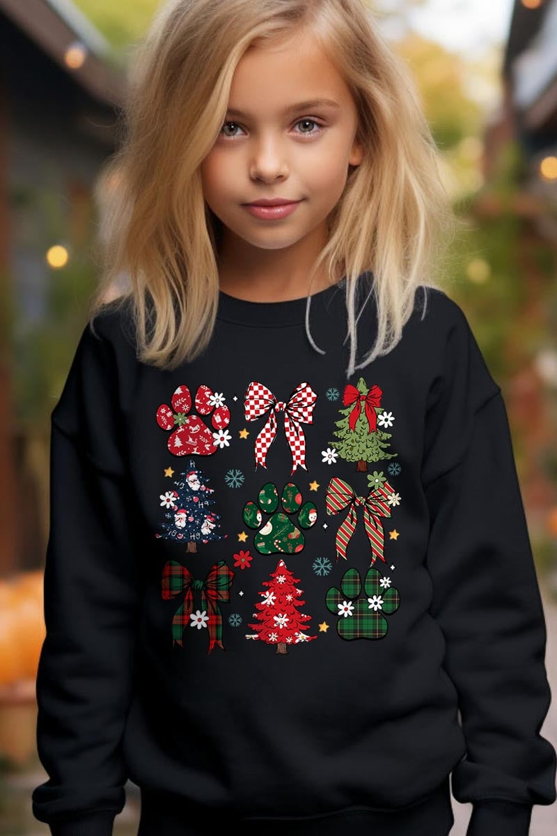 UL180B-E3195Z Christmas Bow Paw Kids Graphic Sweatshirt $20