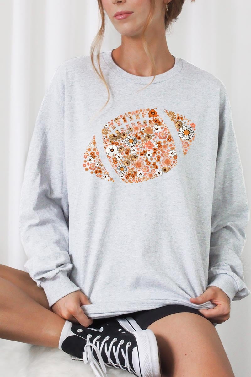 UL240-E3133 Floral Football Graphic Long Sleeve Tee $13.75