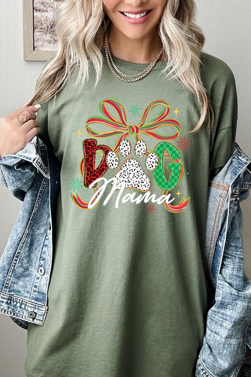 5000-E3194 Dog Mama Christmas Paw Graphic Heavy Cotton Tee $9