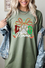 5000-E3194 Dog Mama Christmas Paw Graphic Heavy Cotton Tee $9