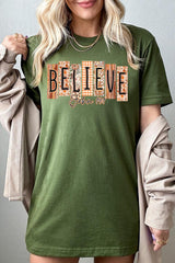 US3001-E3167 Believe Fall Christian Graphic Tee $12.5