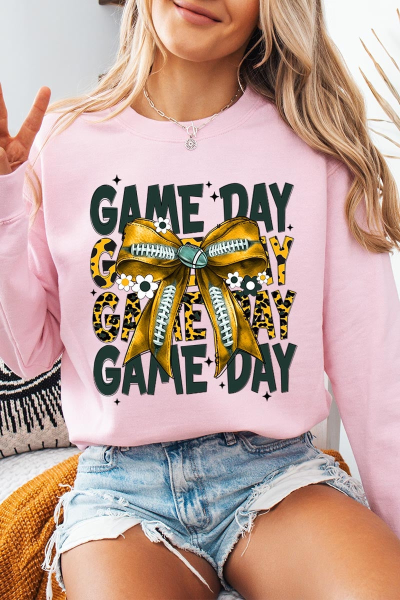 UL180P-E3090 Yellow Football Game Day Bow Plus Sweatshirt $25