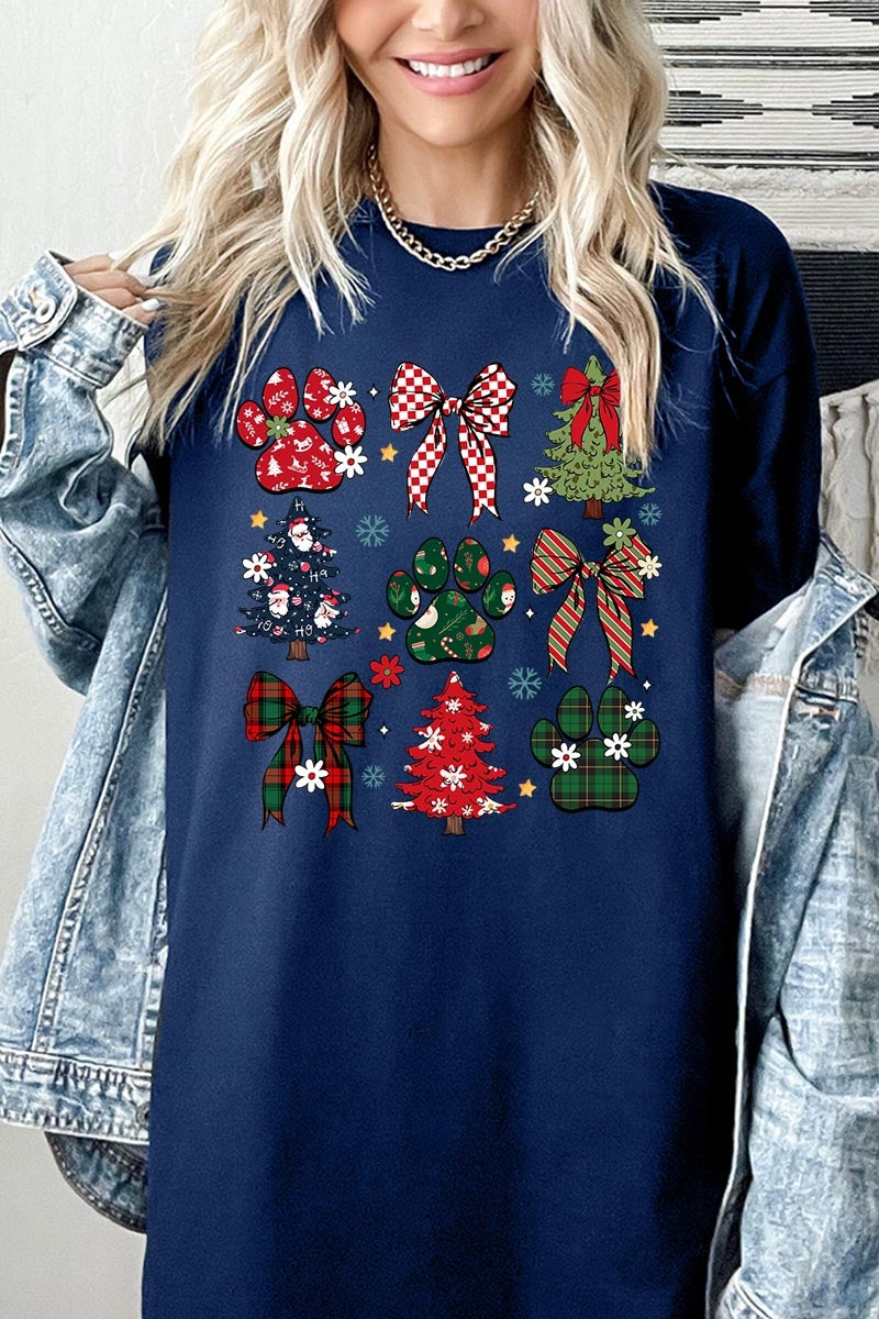 5000-E3195 Christmas Bow Paw Graphic Heavy Cotton Tee $9
