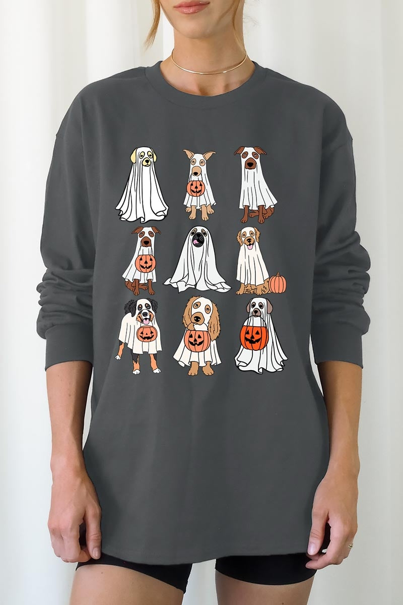 UL240P-E3106 Halloween Ghost Dog Graphic Plus Long Sleeve Tee $17