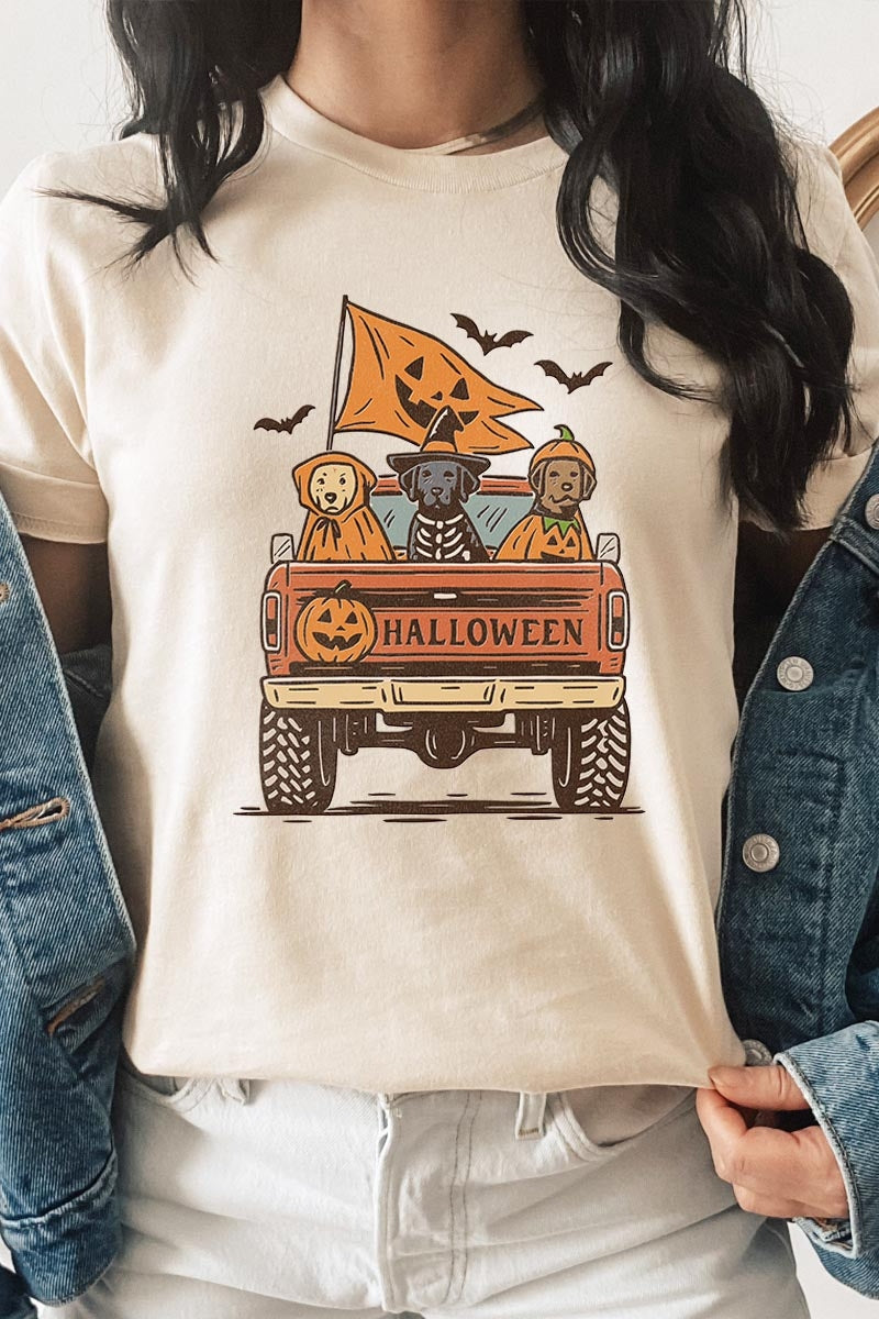 US3001P-E3150 Halloween Truck Dogs Graphic Plus Tee $16