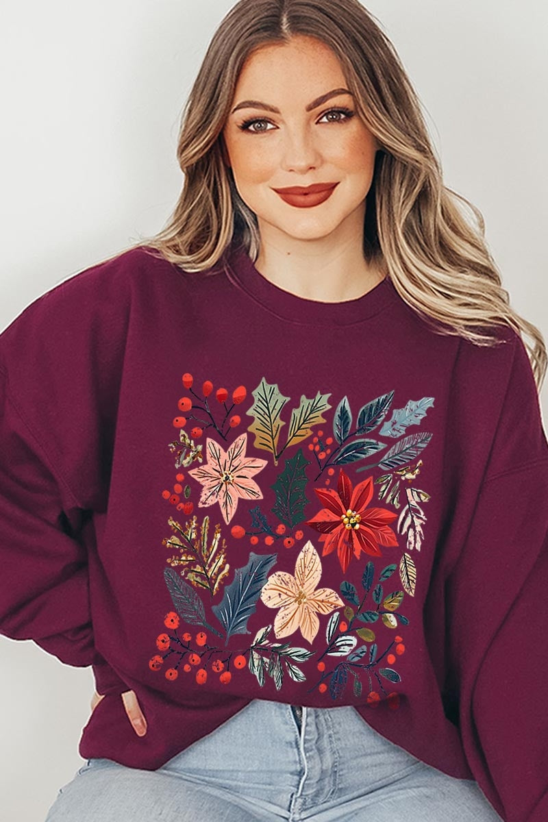 UL180-E3186 Floral Christmas Graphic Sweatshirt $20