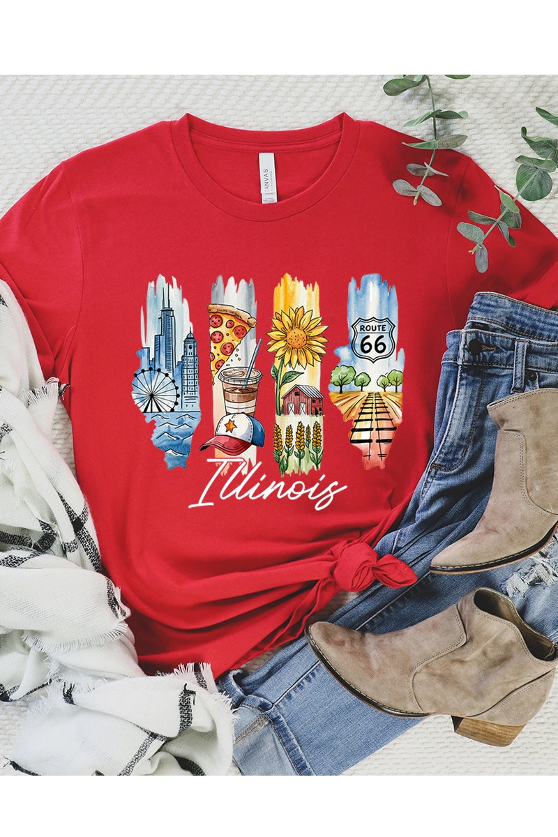 US3001-E3061IL Illinois State Brushstroke Graphic Tee $12.5