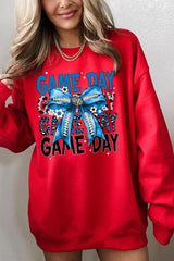 UL180-E3089 Blue Silver Football Game Day Bow Sweatshirt $20