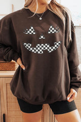 UL180-E3149 Checker Pumpkin Face Graphic Sweatshirt $20
