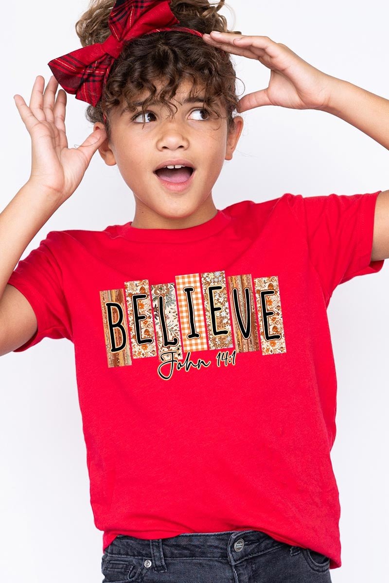 US3001Y-E3167Z Believe Fall Christian Kids Graphic Tee $11