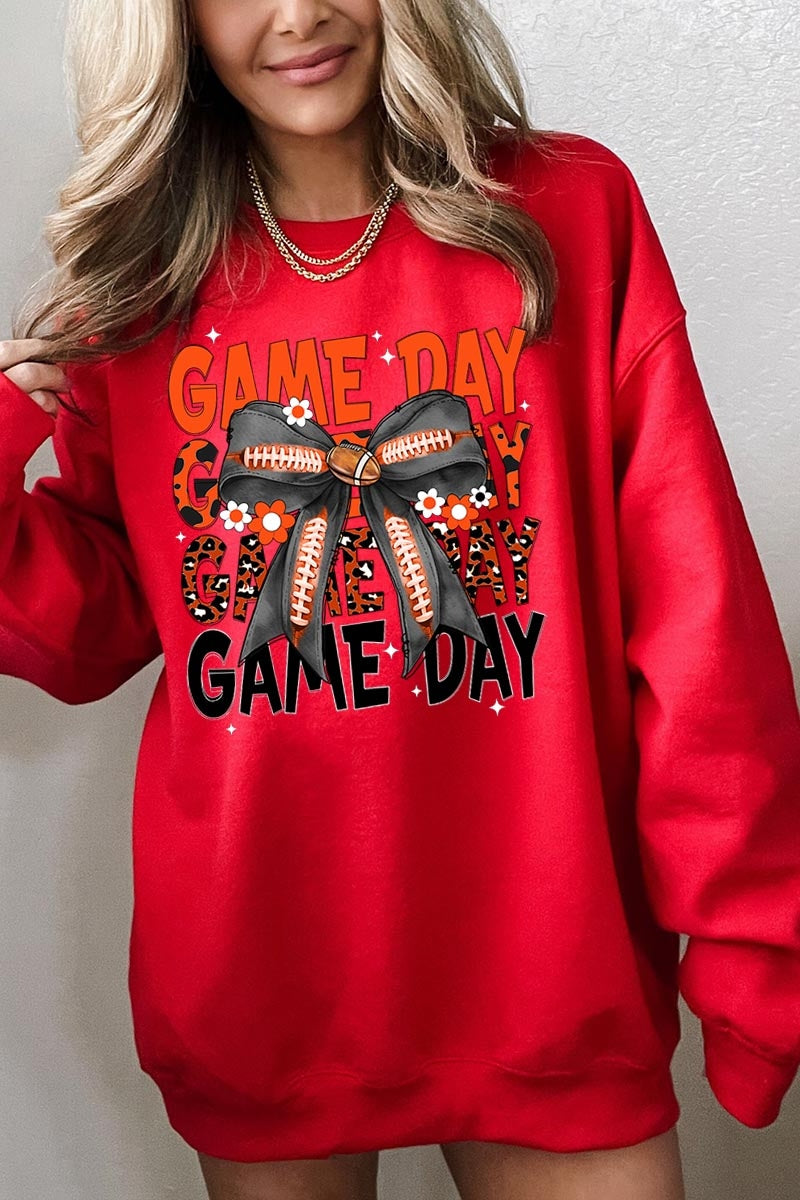 UL180-E3088 Orange Black Football Game Day Bow Sweatshirt $20