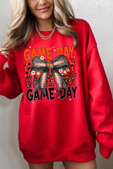 UL180P-E3088 Orange Black Football Game Day Bow Plus Sweatshirt $25