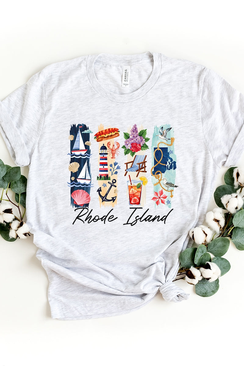 US3001-E3061RI Rhode Island State Brushstroke Graphic Tee $12.5