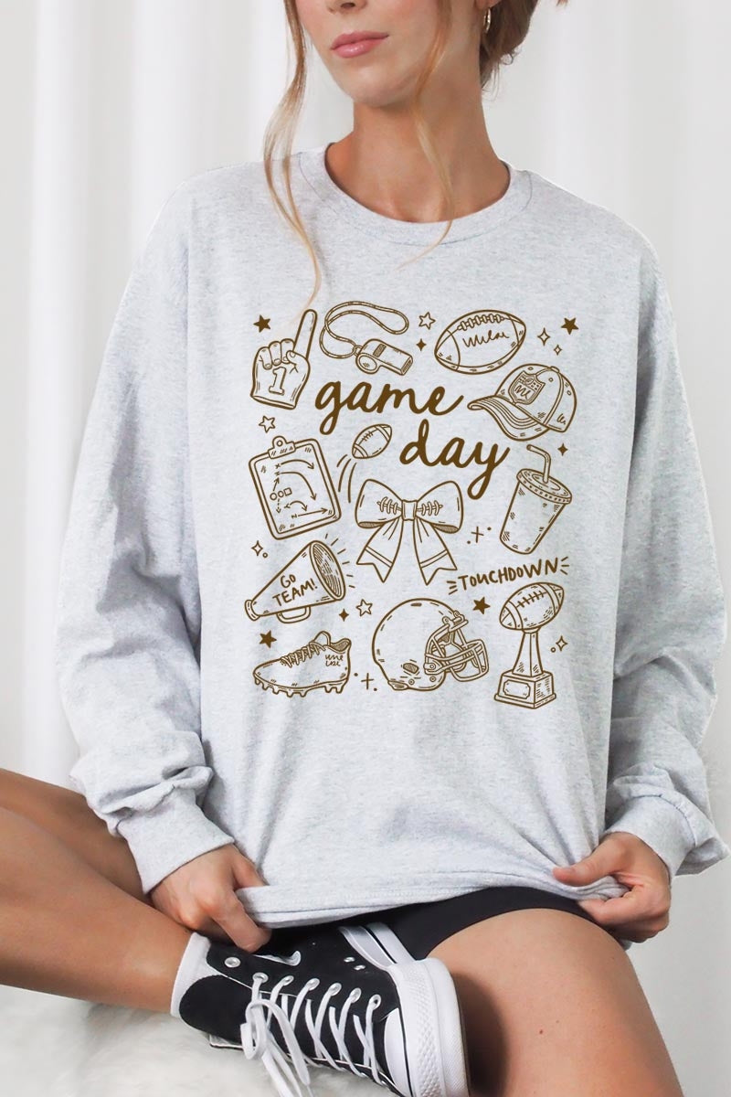 UL240-E3081 Football Doodles Graphic Long Sleeve Tee $13.75