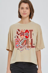 CTS-E3053 Brushstroke Football Graphic Relaxed Crop Top $10.5