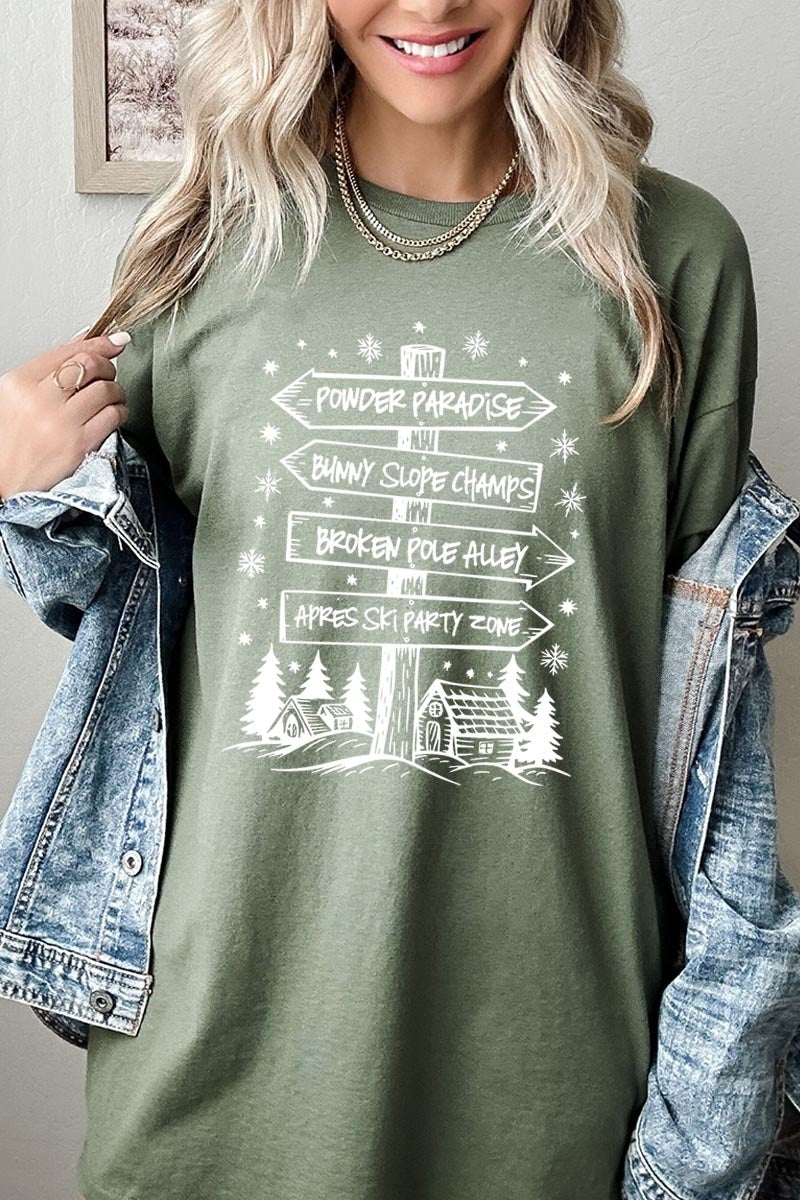 5000-E3189 Ski Lodge Signs Graphic Heavy Cotton Tee $9
