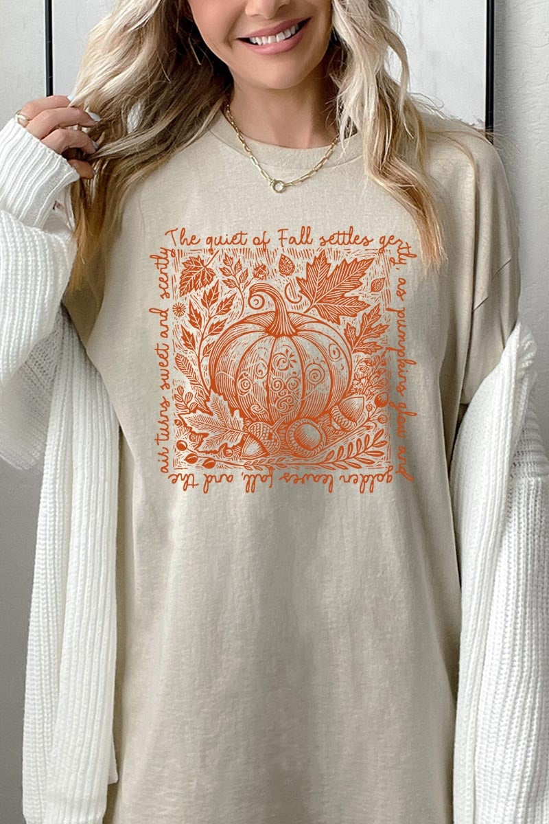 5000-E3112 Fall Pumpkin Botanical Graphic Heavy Cotton Tee $9
