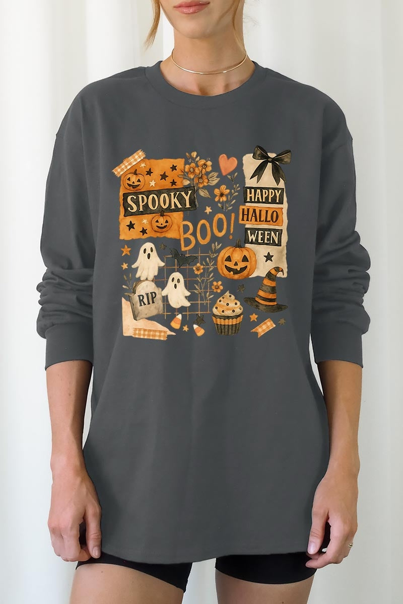 UL240P-E3084 Halloween collage Graphic Plus Long Sleeve Tee $17