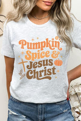US3001P-E3164 Pumpkin Spice & Jesus Graphic Plus Tee $16