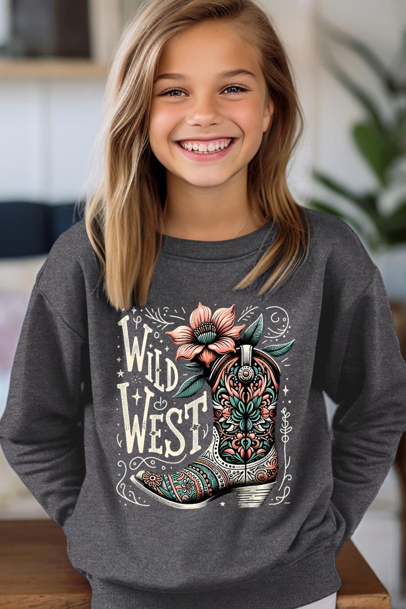 UL180B-E3100Z Wild West Cowgirl Boot Kids Graphic Sweatshirt $20