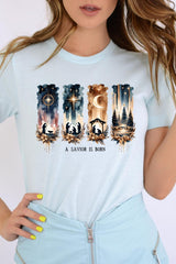US3001-E3204 Savior Is Born Nativity Graphic Tee $12.5