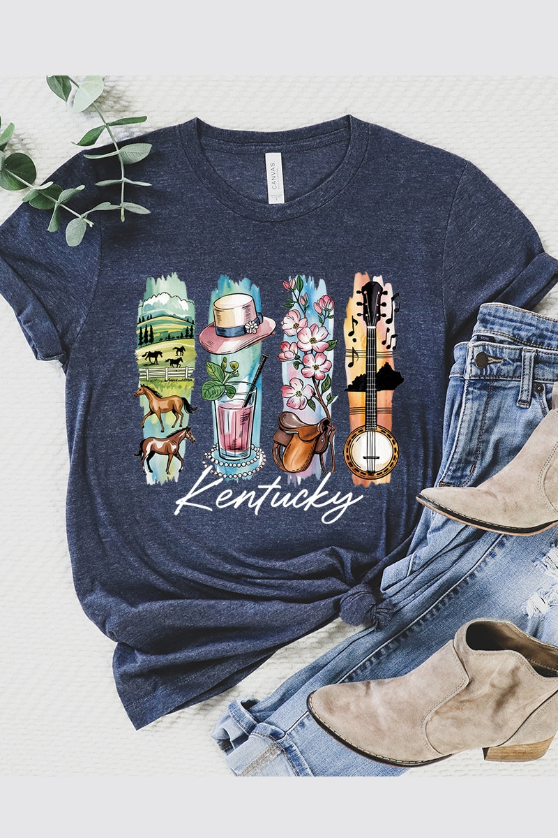 US3001-E3061KY Kentucky State Brushstroke Graphic Tee $12.5
