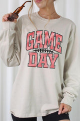 UL240-E3126 Red Gingham Game Day Graphic Long Sleeve Tee $13.75