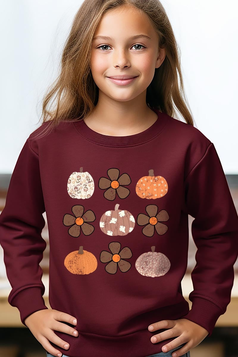 UL180B-E3117Z Pumpkins & Flowers Fall Kids Graphic Sweatshirt $20