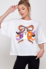 CTS-E3120 Boo Brushstroke Bow Graphic Relaxed Crop Top $11