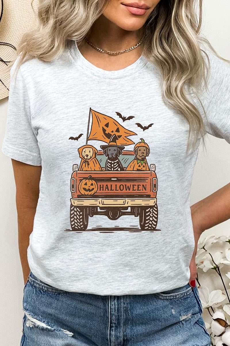 US3001-E3150 Halloween Truck Dogs Graphic Tee $12.5